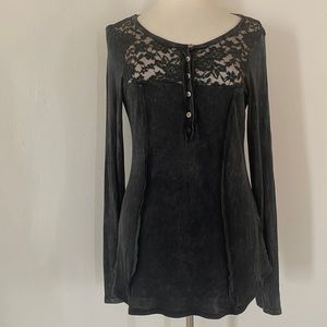 T Party long sleeve stretchy shirt size Large. Charcoal color .